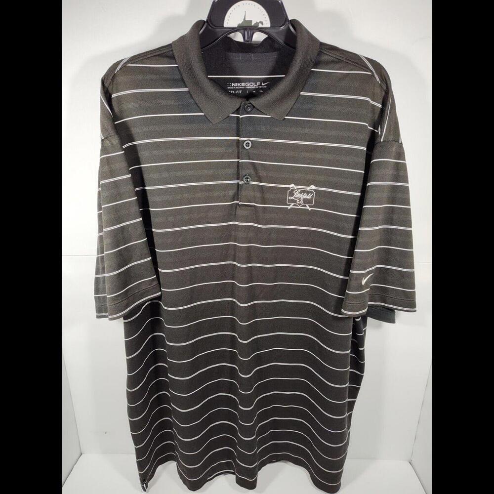 Nike Golf Dri-Fit Polo Men's Size XXL Black Striped Litchfield Country Club Logo